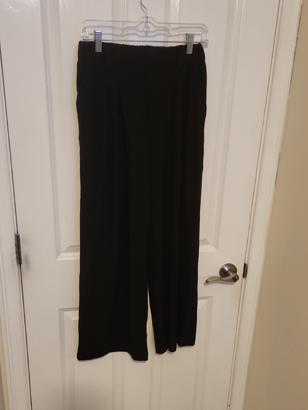 HALARA Black Wide-Leg Waffle Knit Pull-On Pants Small Petite